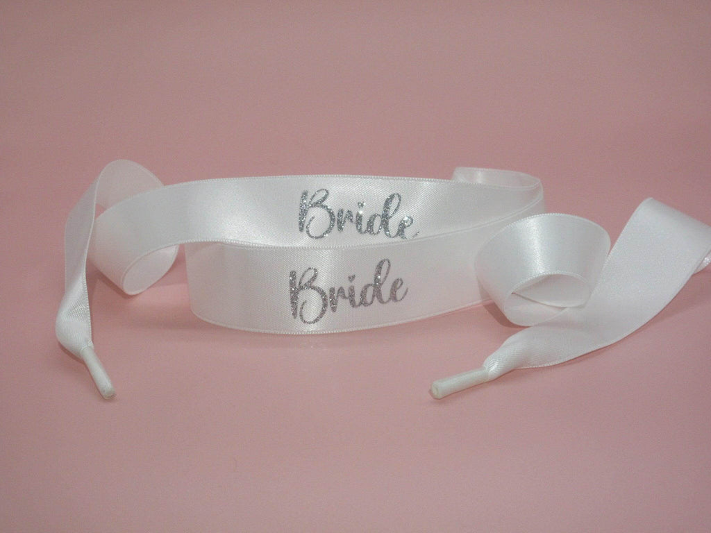 "Bride" Ribbon Wedding Trainer Laces for Bride. - Crystal Shoe Designs