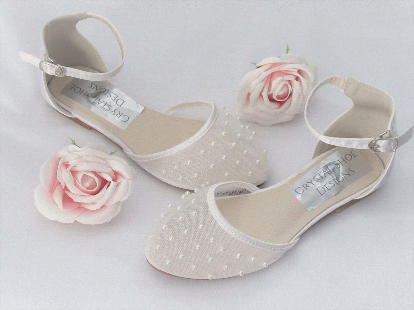 Bridesmaid, Flower Girl, Communion White Ivory Shoes, Girls Party Shoes. - Crystal Shoe Designs