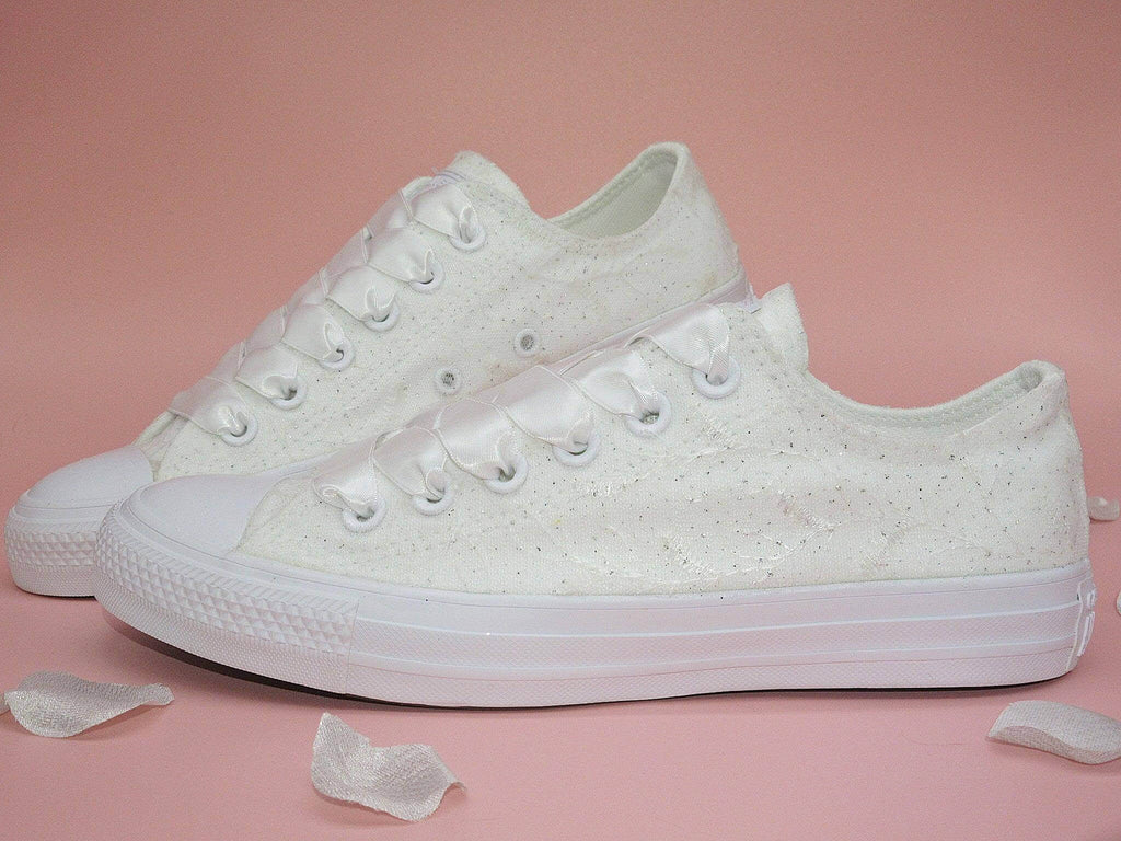 Custom Glitter Lace Wedding Converse, Bridal Converse, Bride Trainers. - Crystal Shoe Designs