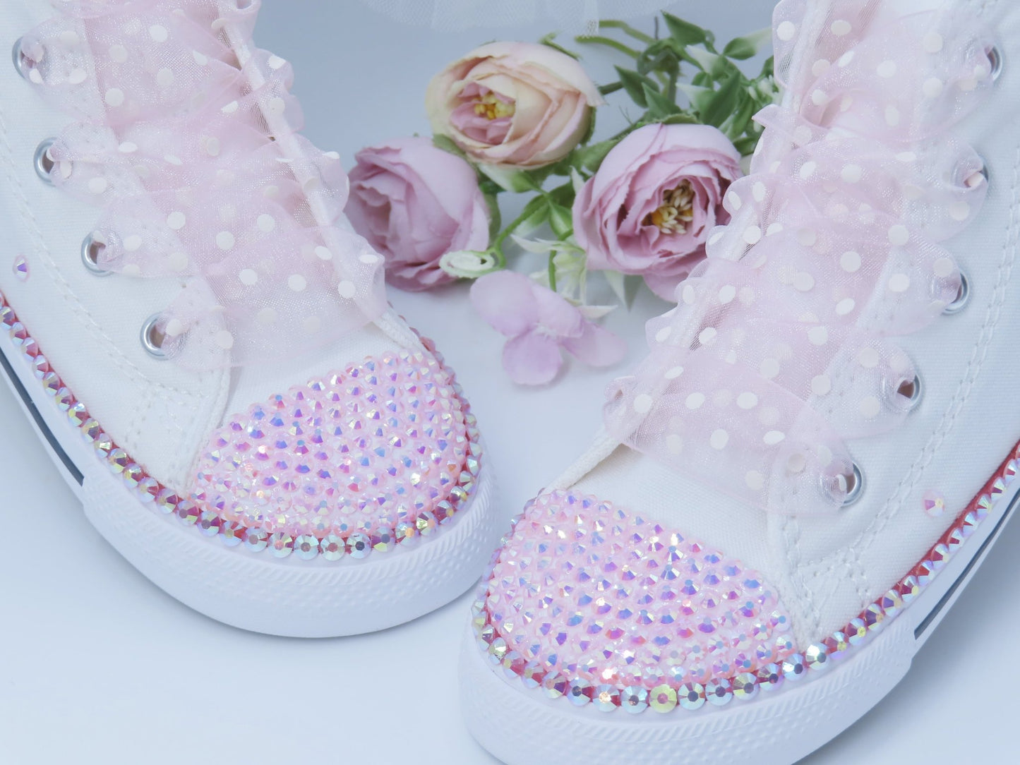 Custom Hi Top Flower Girl Converse - Crystal Shoe Designs