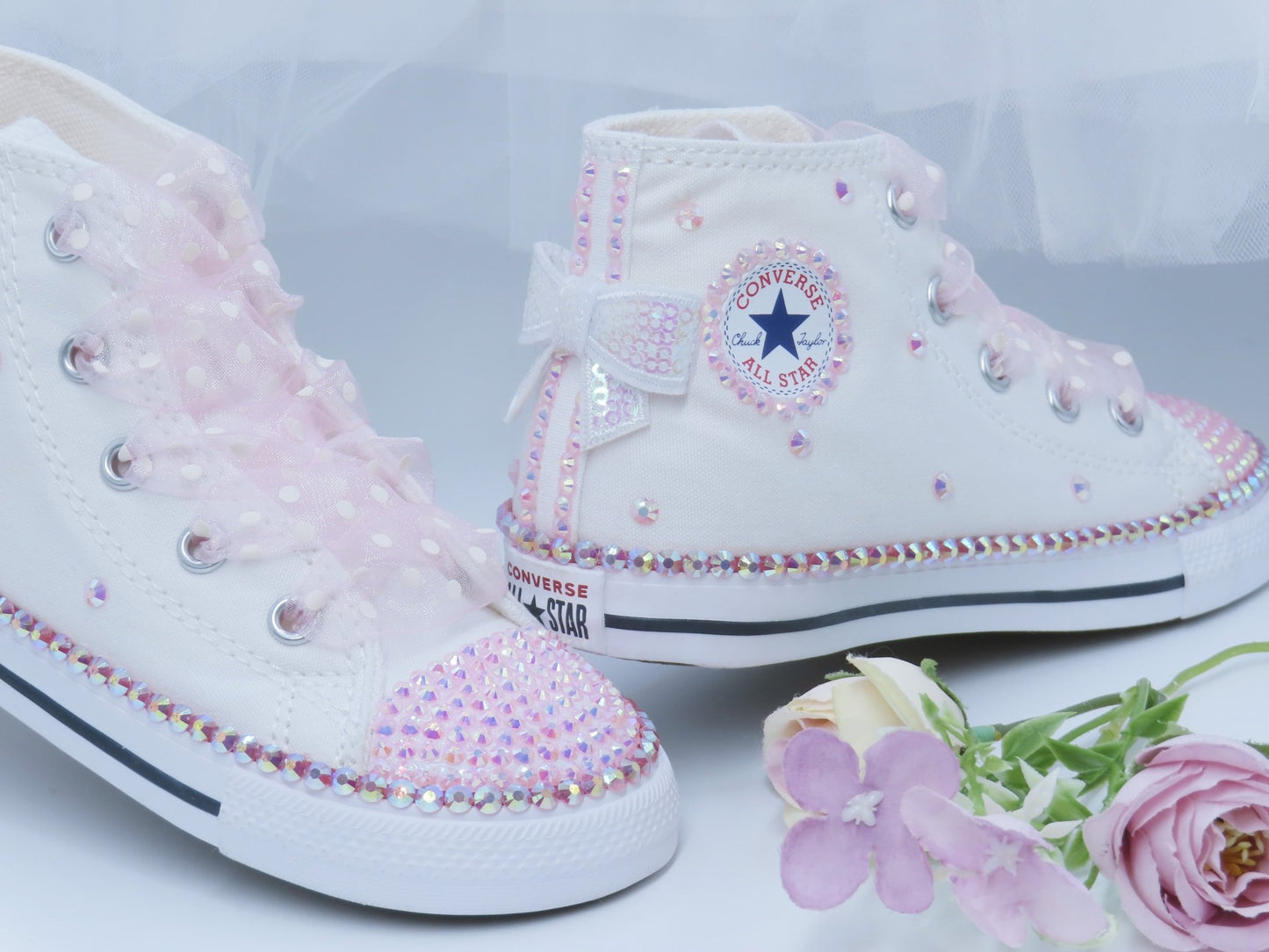 Custom Hi Top Flower Girl Converse - Crystal Shoe Designs