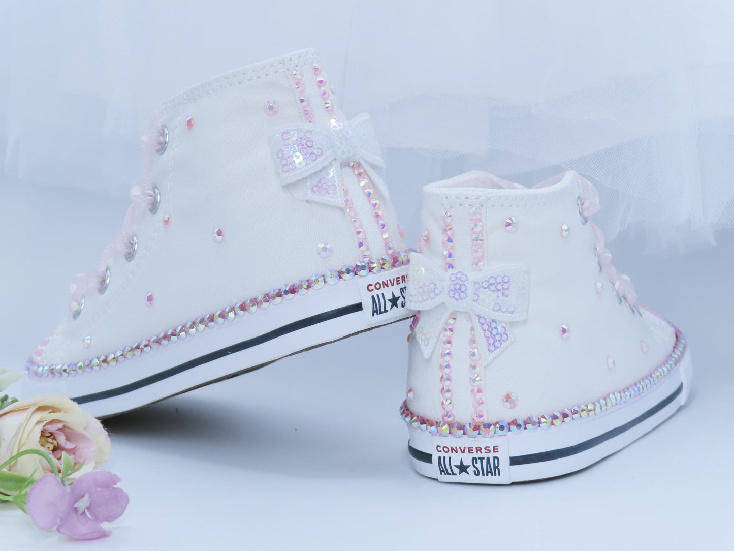 Custom Hi Top Flower Girl Converse - Crystal Shoe Designs