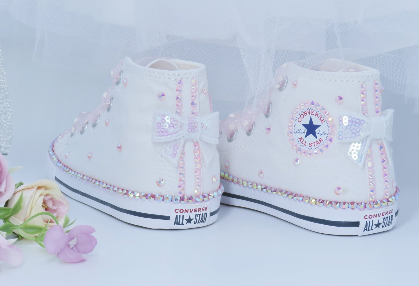 Custom Hi Top Flower Girl Converse - Crystal Shoe Designs