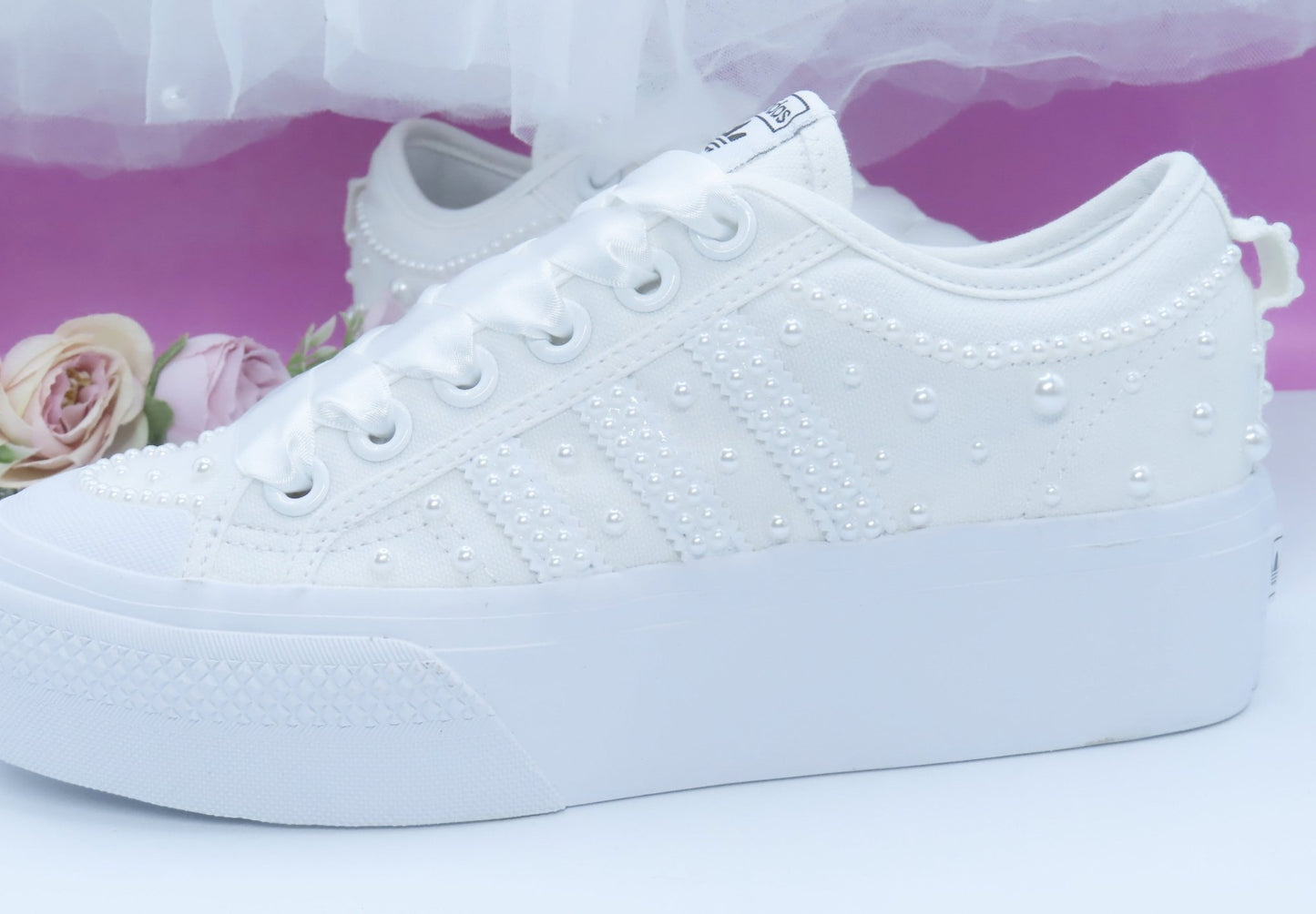 Custom Pearl Adidas Platform Bridal Trainers. - Crystal Shoe Designs