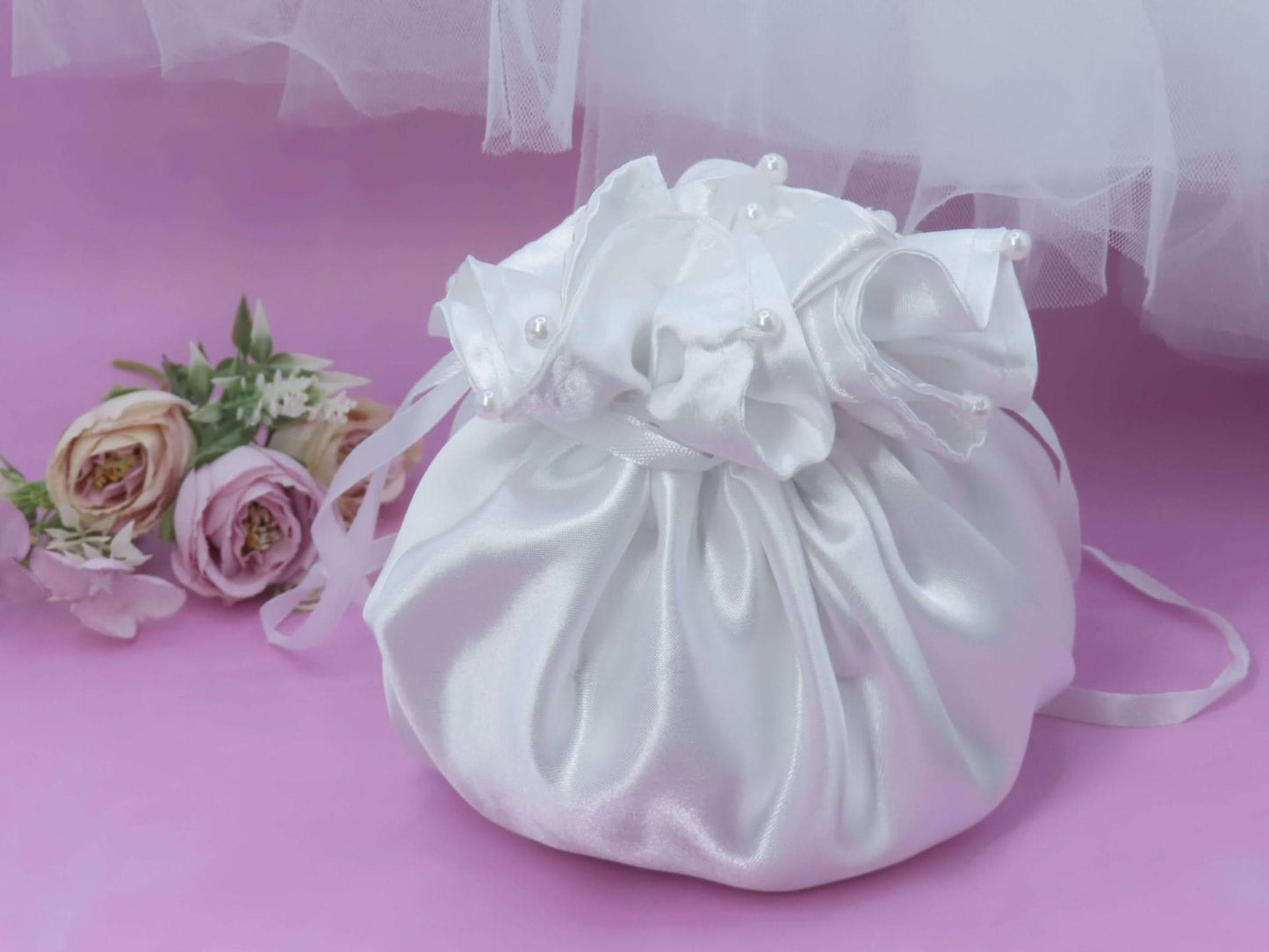 Flower Girl, Communion Pearl Edged Dolly Bag - Crystal Shoe Designs