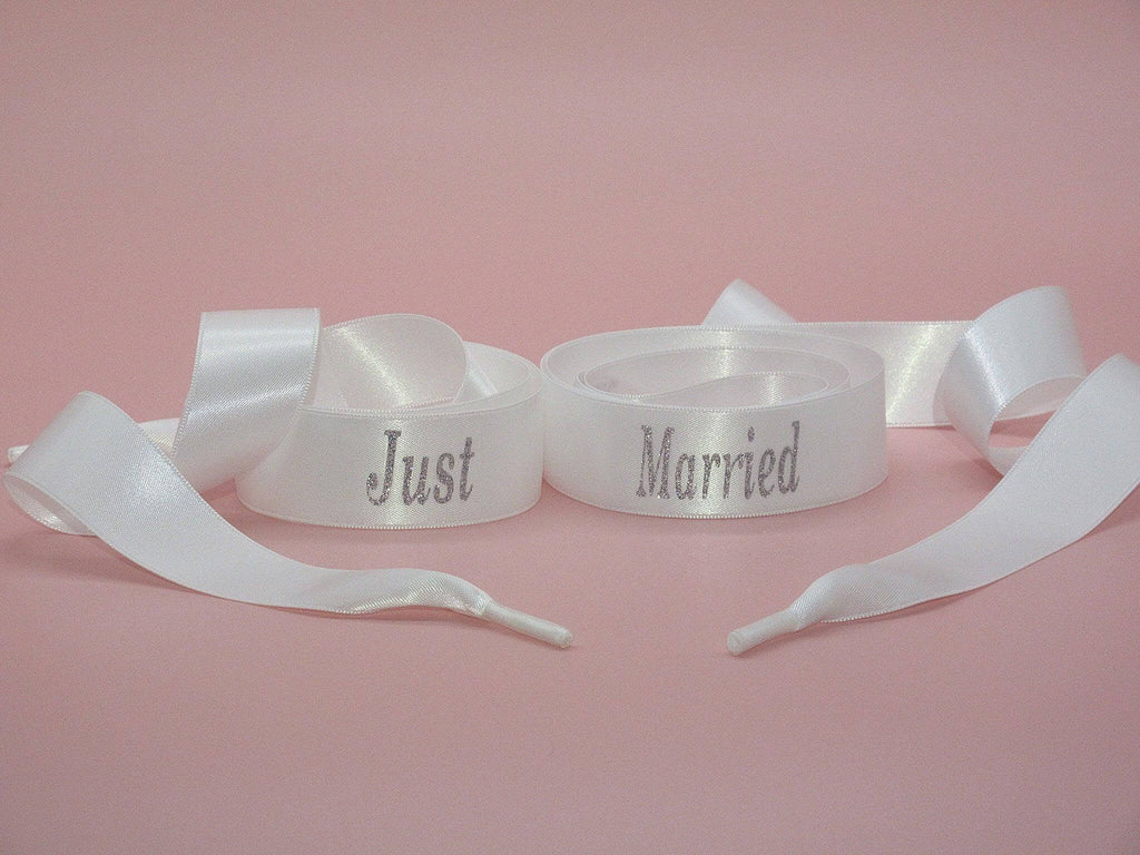 "Just Married" Wedding Ribbon Shoe Laces for Bride. - Crystal Shoe Designs