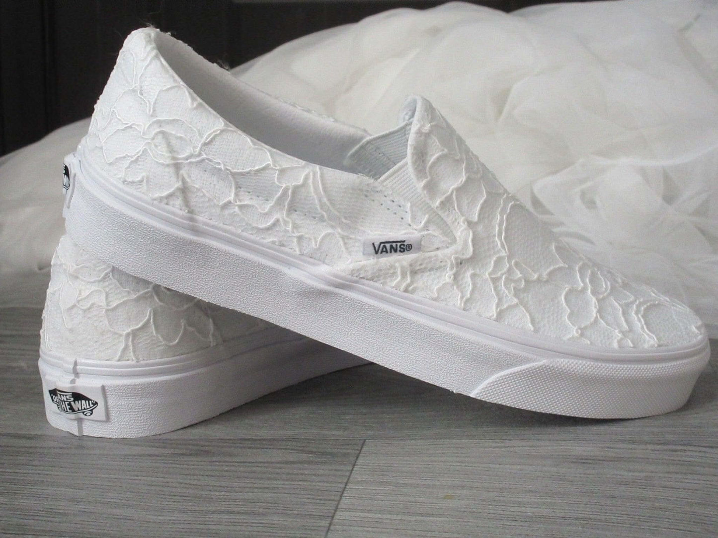 Lace Slip On Vans Wedding Trainers For Brides. - Crystal Shoe Designs