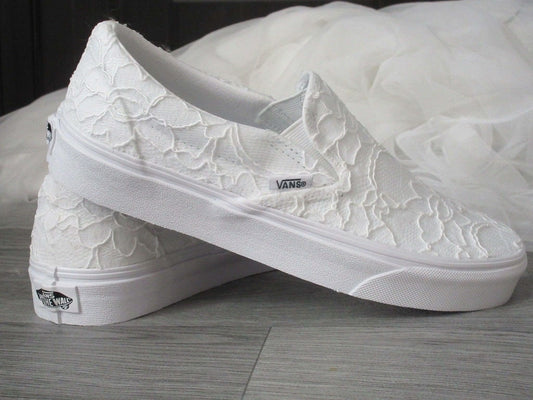 Lace Slip On Vans Wedding Trainers For Brides. - Crystal Shoe Designs