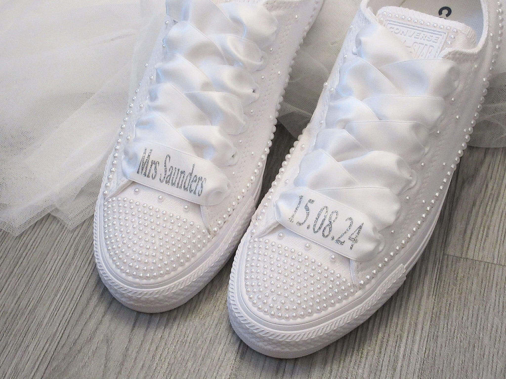 Name Personalised Ribbon Wedding Trainer Laces - Crystal Shoe Designs