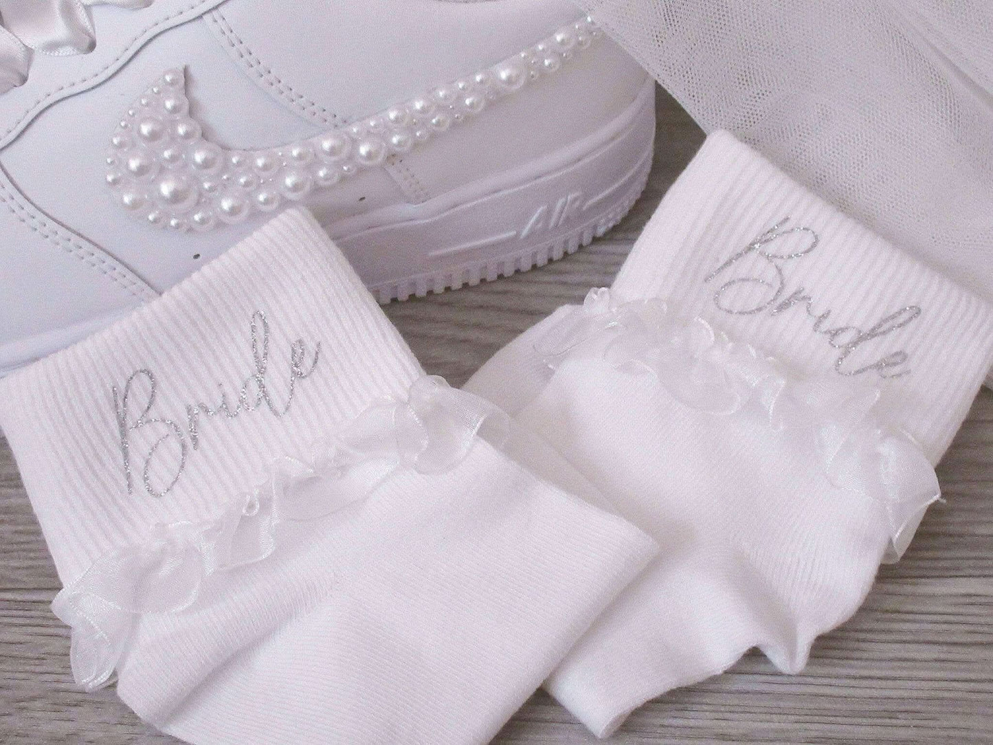 Organza Frill Bride Wedding Socks - Crystal Shoe Designs