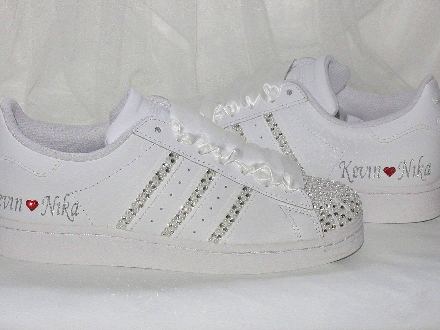 Personalised Bridal Crystal & Pearl AdidasTrainers - Crystal Shoe Designs