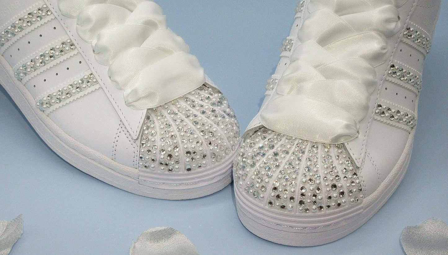 Personalised Bridal Crystal & Pearl AdidasTrainers - Crystal Shoe Designs