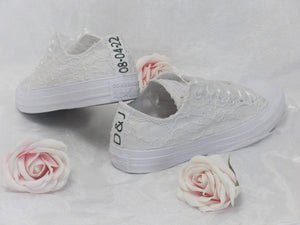 Personalised White Lace Bridal Wedding Converse, Custom Trainers for Brides, Any Colour Personalisation. - Crystal Shoe Designs