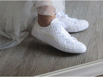 Load image into Gallery viewer, Personalised White Lace Bridal Wedding Converse, Custom Trainers for Brides, Any Colour Personalisation. - Crystal Shoe Designs
