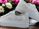 Load image into Gallery viewer, Personalised White Wedding Trainers. - Crystal Shoe Designs
