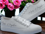 Load image into Gallery viewer, Personalised White Wedding Trainers. - Crystal Shoe Designs
