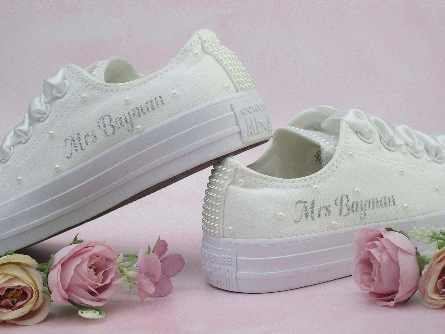 Personalised White/Ivory Pearl Wedding Converse. - Crystal Shoe Designs