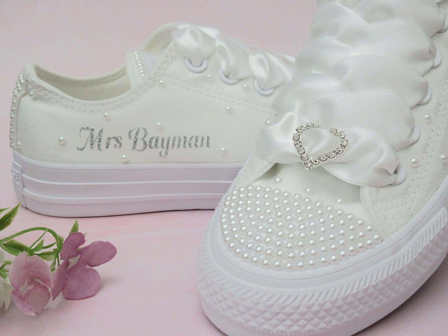 Personalised White/Ivory Pearl Wedding Converse. - Crystal Shoe Designs