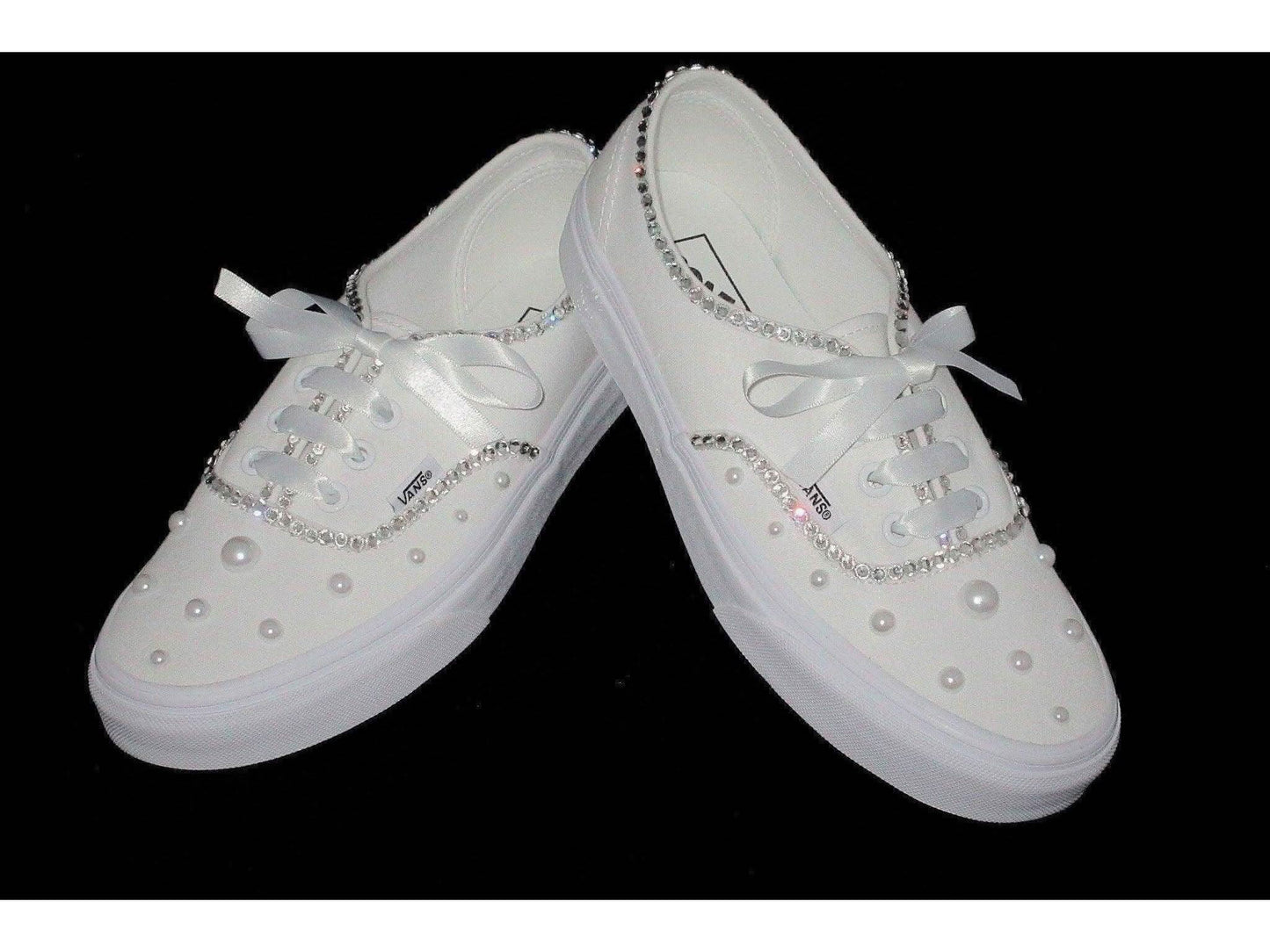 Wedding Bridal Custom Crystal & Pearl Vans, Bride Shoes, Wedding sneakers, Vans Authentic - Crystal Shoe Designs