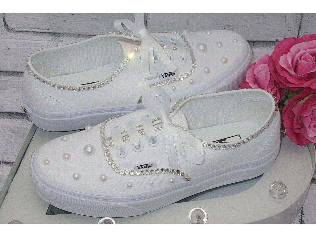 Wedding Bridal Custom Crystal & Pearl Vans, Bride Shoes, Wedding sneakers, Vans Authentic - Crystal Shoe Designs