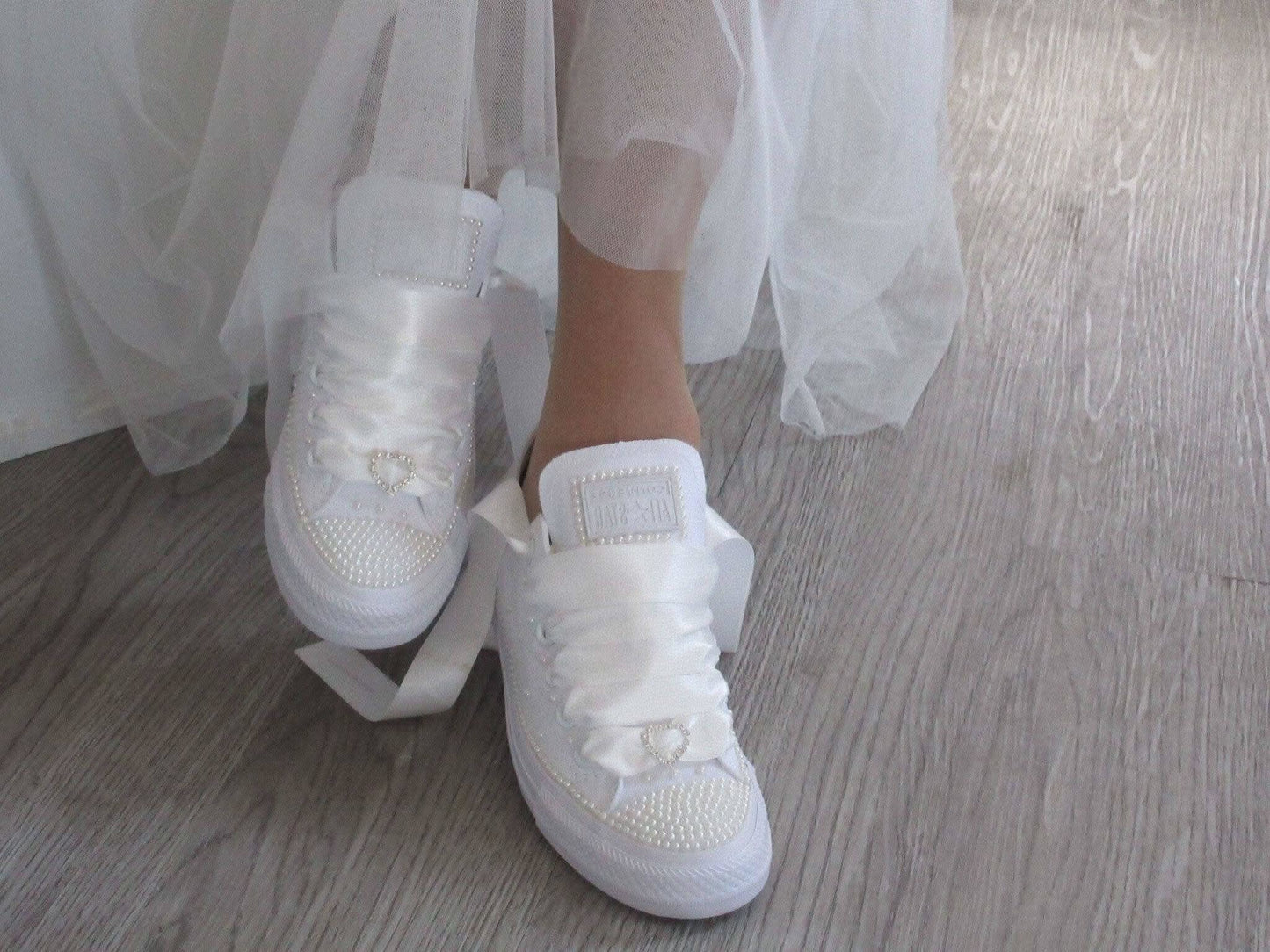 Wedding Bridal Custom Ivory Pearl Converse - Crystal Shoe Designs
