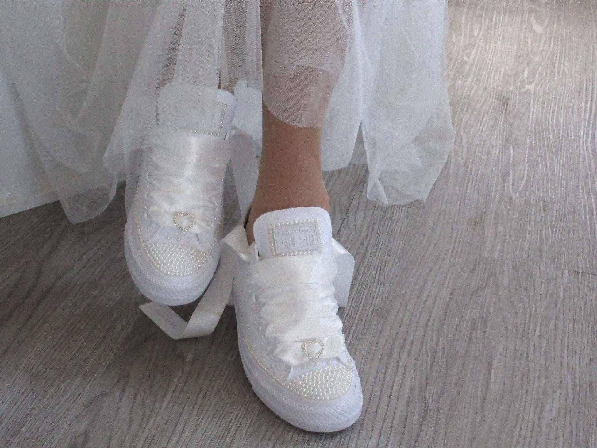 Wedding Bridal Custom Ivory Pearl Converse - Crystal Shoe Designs