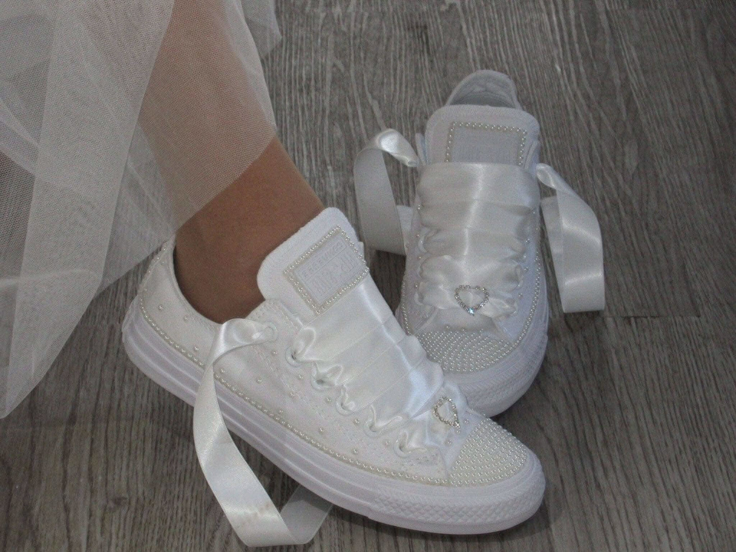 Wedding Bridal Custom Ivory Pearl Converse - Crystal Shoe Designs