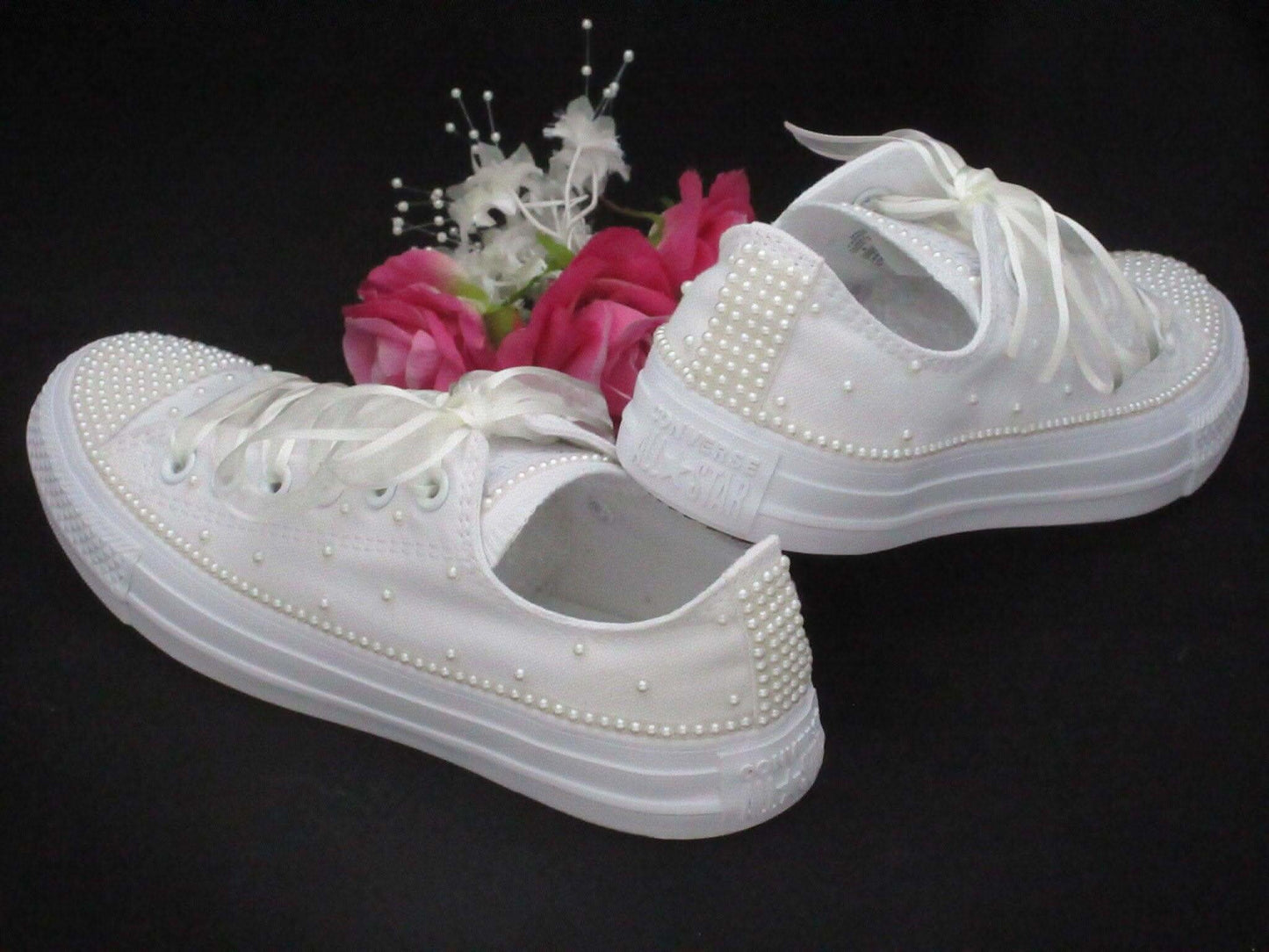Wedding Bridal Custom Ivory Pearl Converse - Crystal Shoe Designs