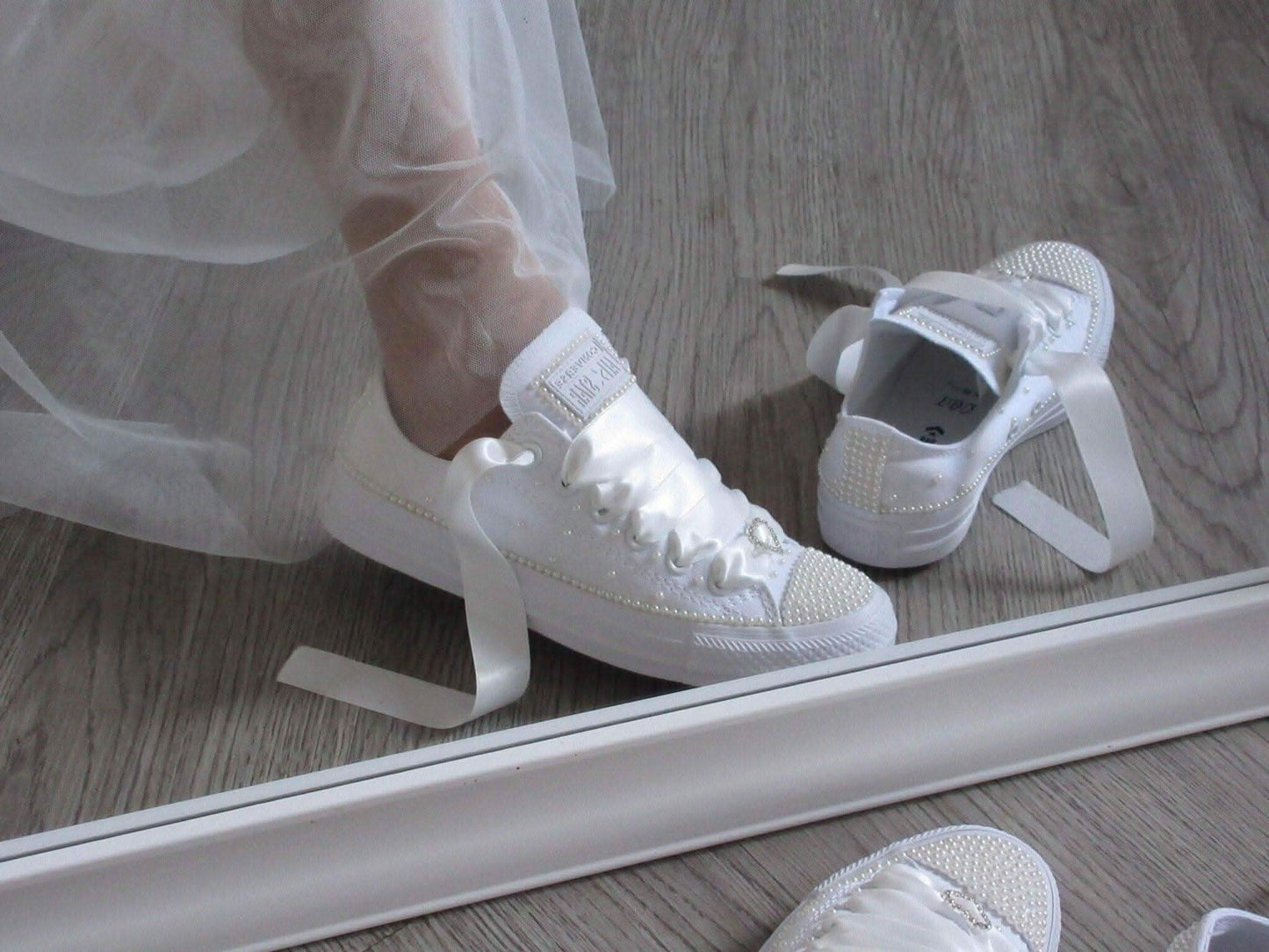 Wedding Bridal Custom Ivory Pearl Converse - Crystal Shoe Designs