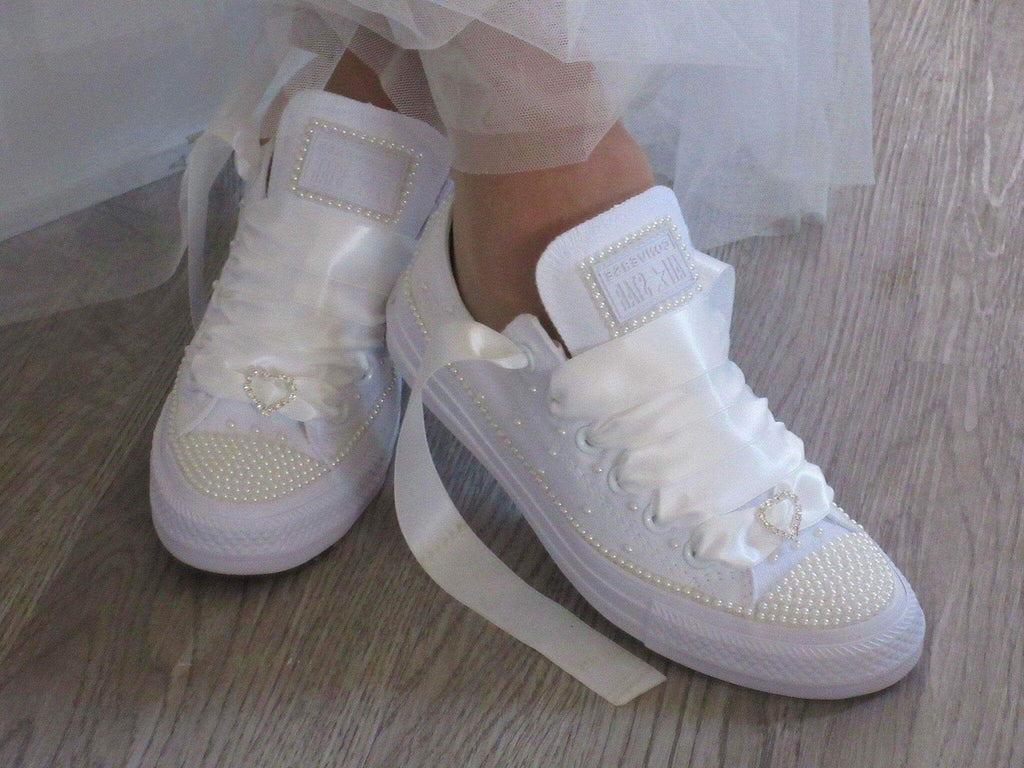 Wedding Bridal Custom Ivory Pearl Converse - Crystal Shoe Designs
