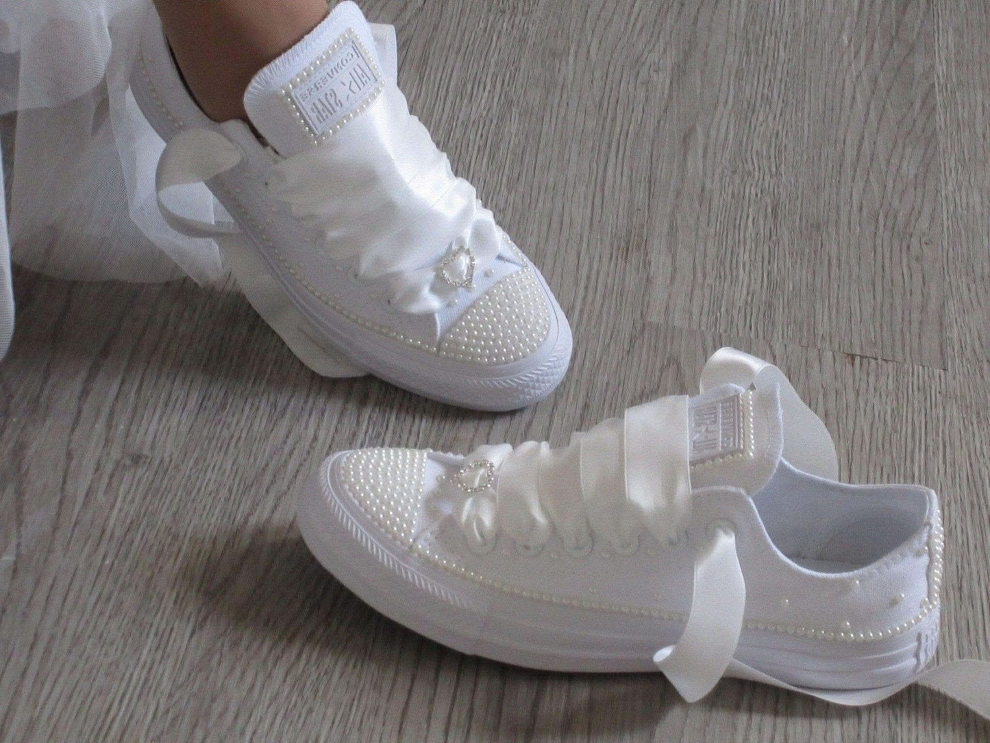 Wedding Bridal Custom Ivory Pearl Converse - Crystal Shoe Designs