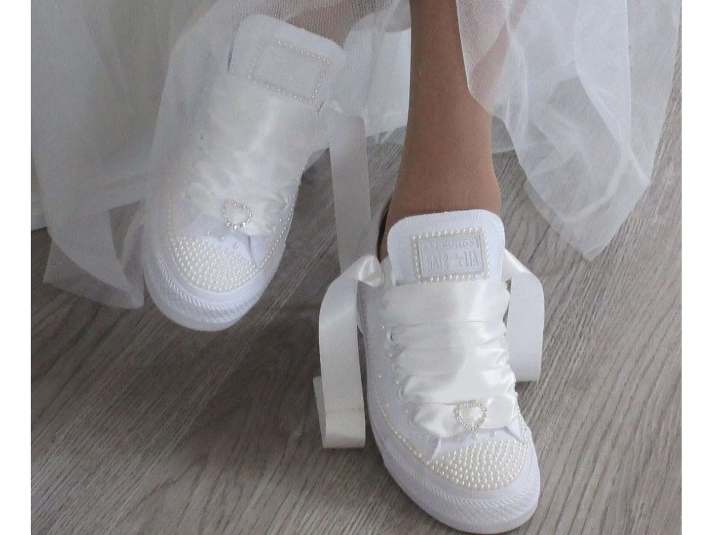 Wedding Bridal Custom Ivory Pearl Converse - Crystal Shoe Designs