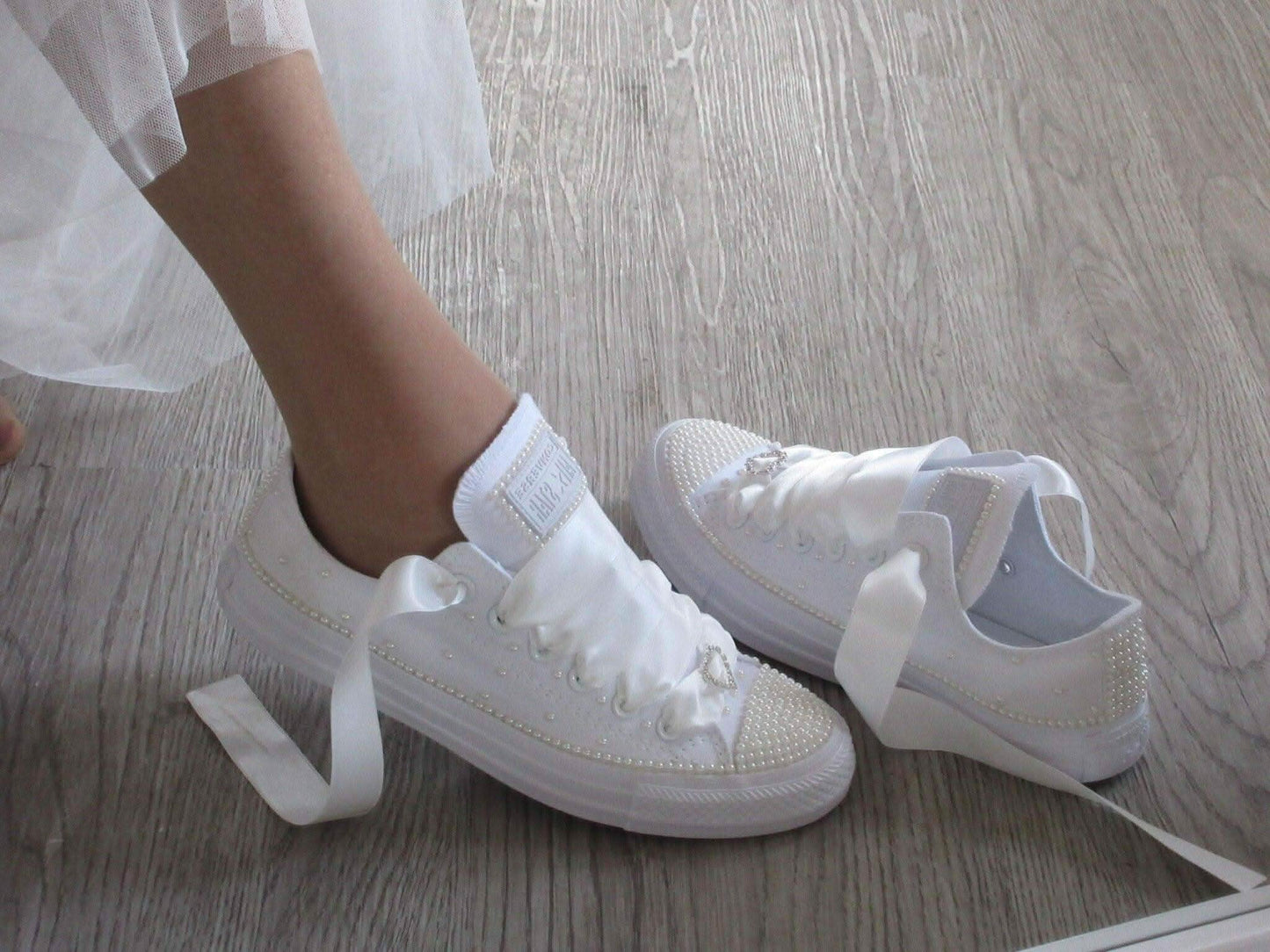 Wedding Bridal Custom Ivory Pearl Converse - Crystal Shoe Designs