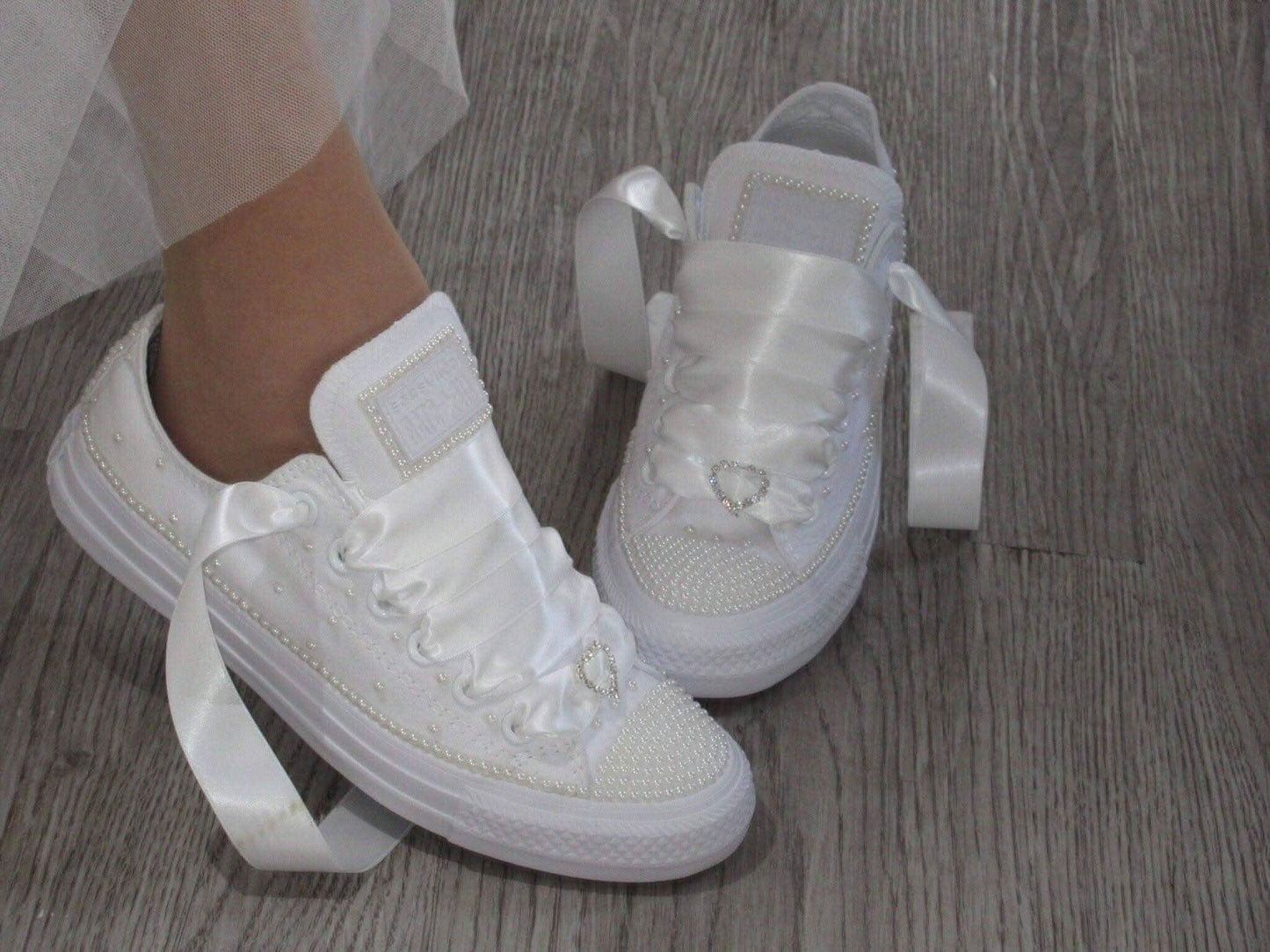 Wedding Bridal Custom Ivory Pearl Converse - Crystal Shoe Designs
