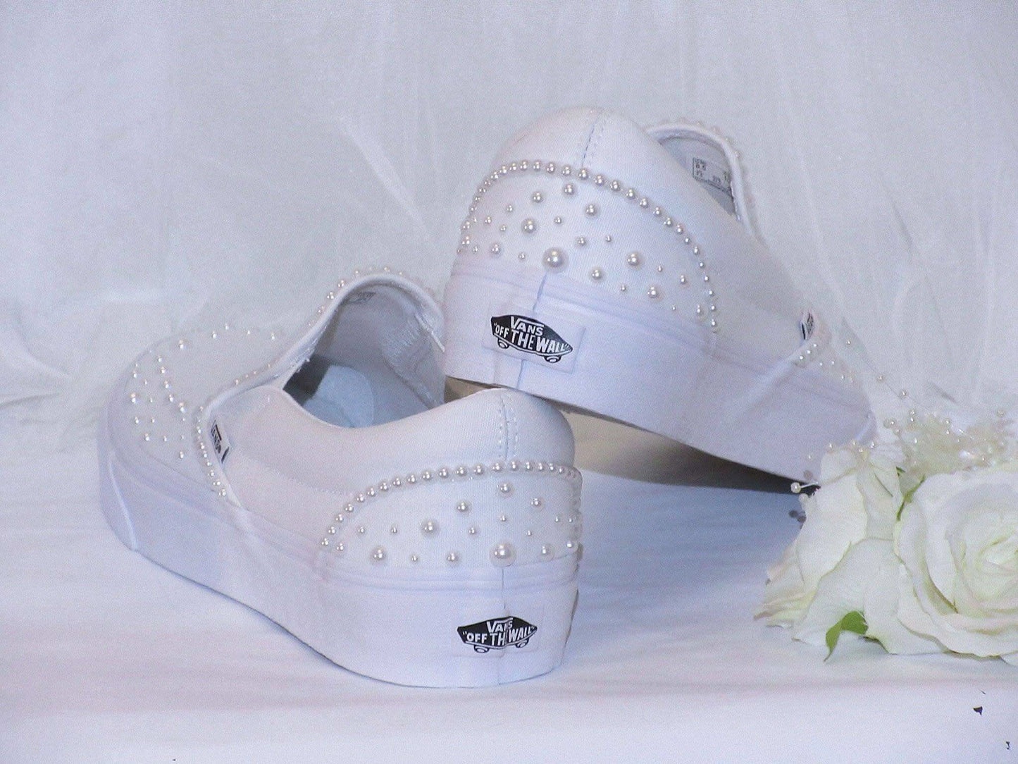 Wedding Bridal Pearl Slip on Vans Sneakers - Crystal Shoe Designs