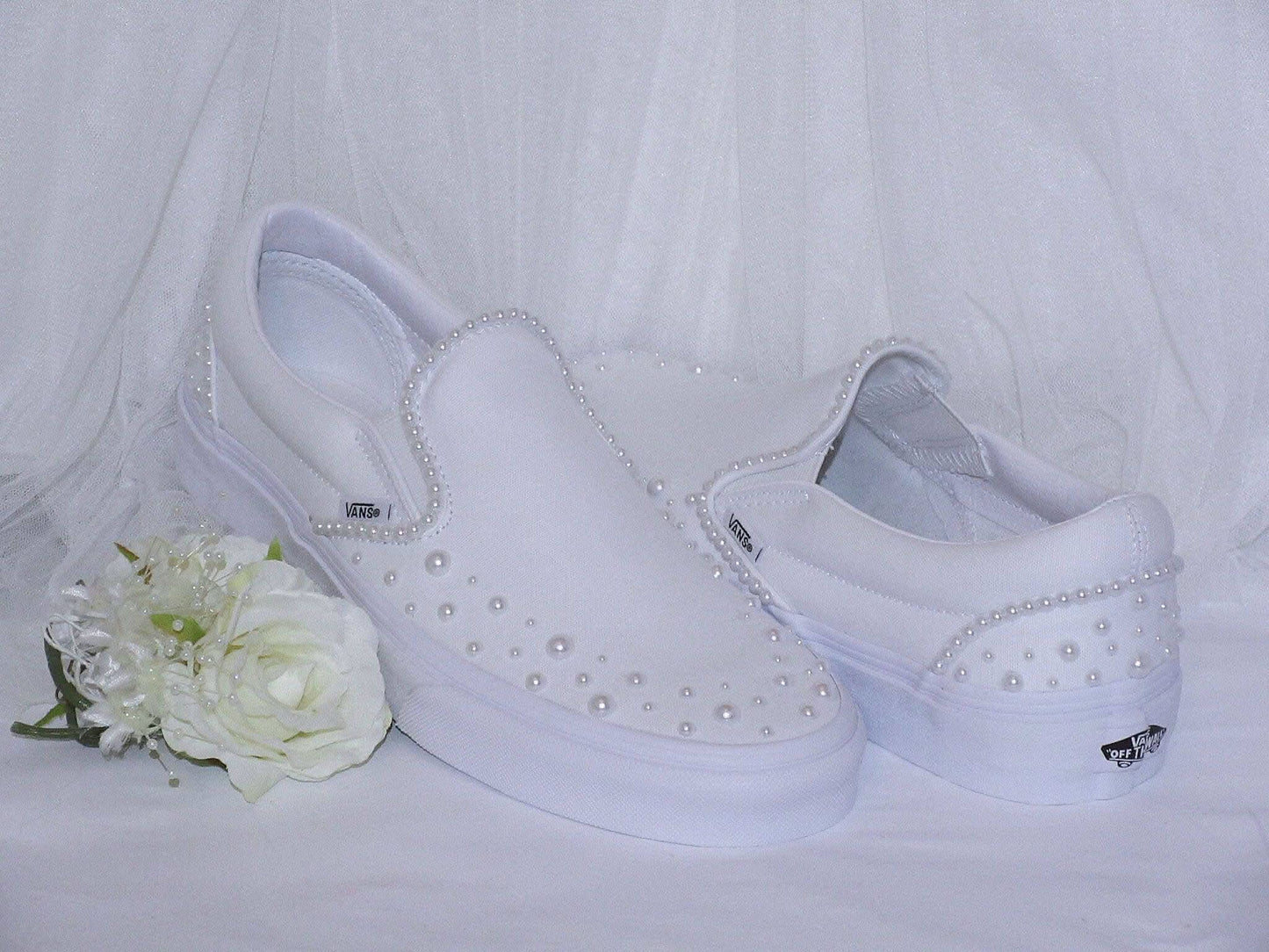 Wedding Bridal Pearl Slip on Vans Sneakers - Crystal Shoe Designs