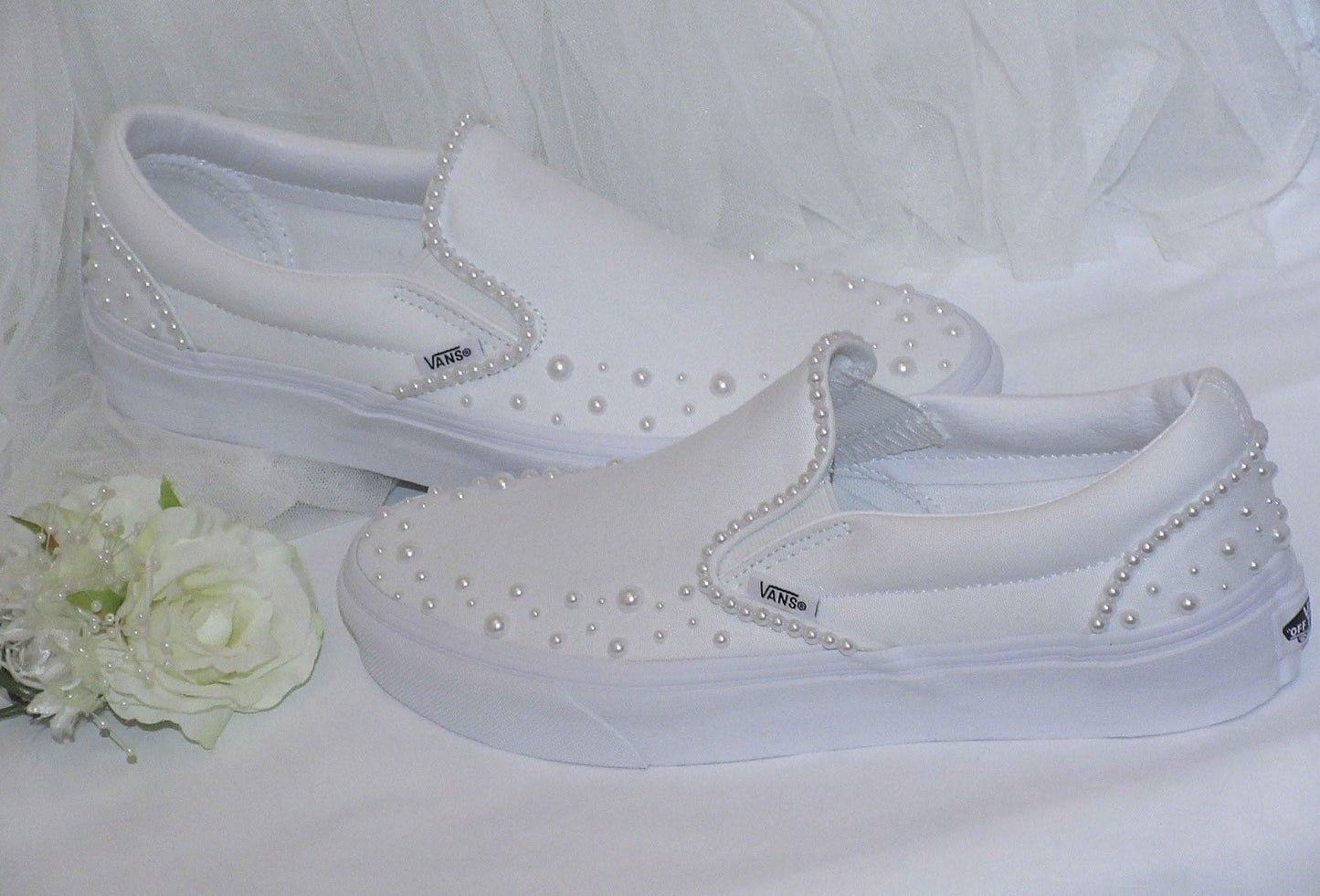 Wedding Bridal Pearl Slip on Vans Sneakers - Crystal Shoe Designs