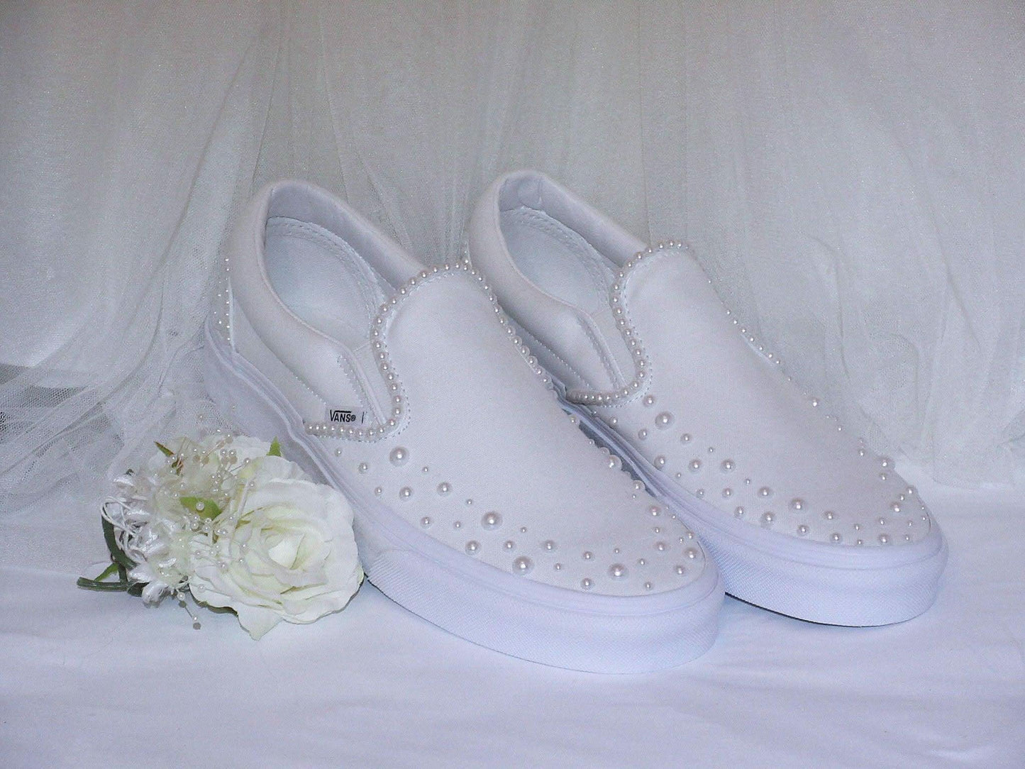 Wedding Bridal Pearl Slip on Vans Sneakers - Crystal Shoe Designs