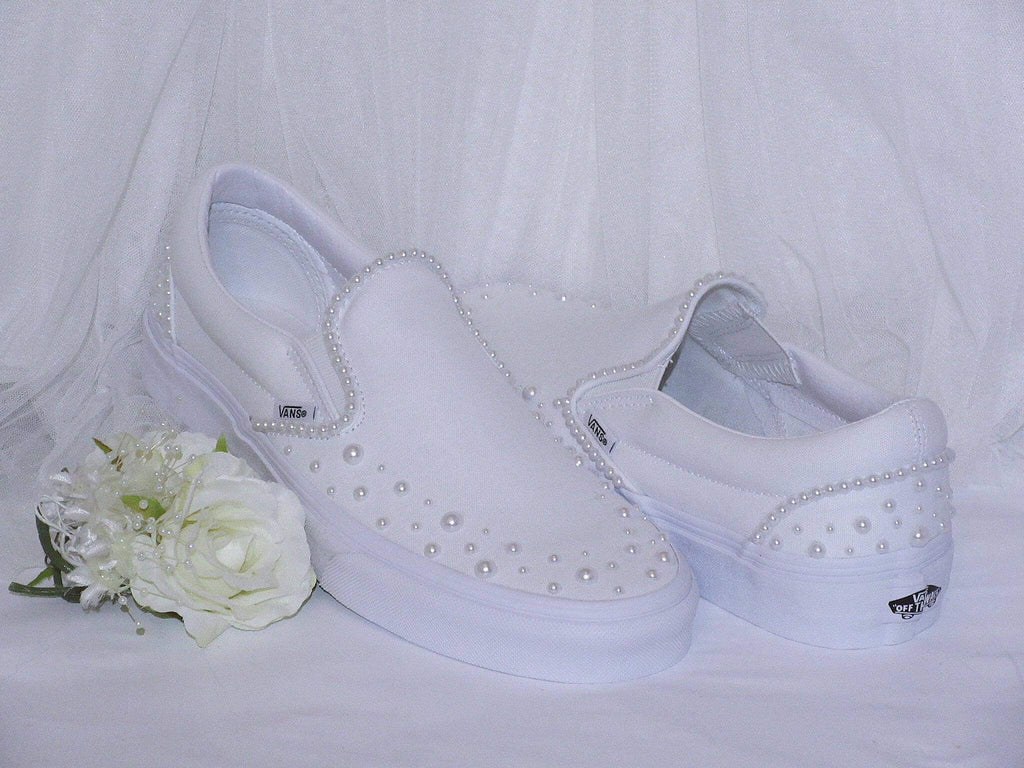 Wedding Bridal Pearl Slip on Vans Sneakers - Crystal Shoe Designs