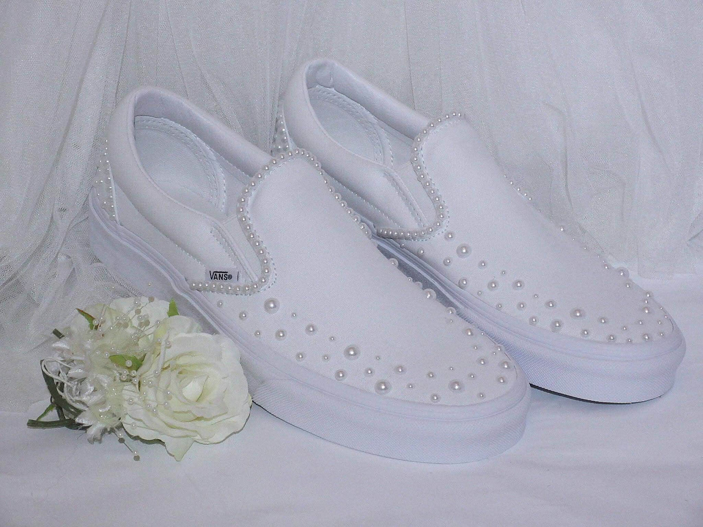 Wedding Bridal Pearl Slip on Vans Sneakers - Crystal Shoe Designs