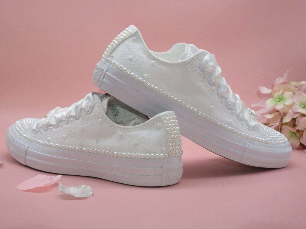 Wedding Bridal White Pearl Converse. - Crystal Shoe Designs