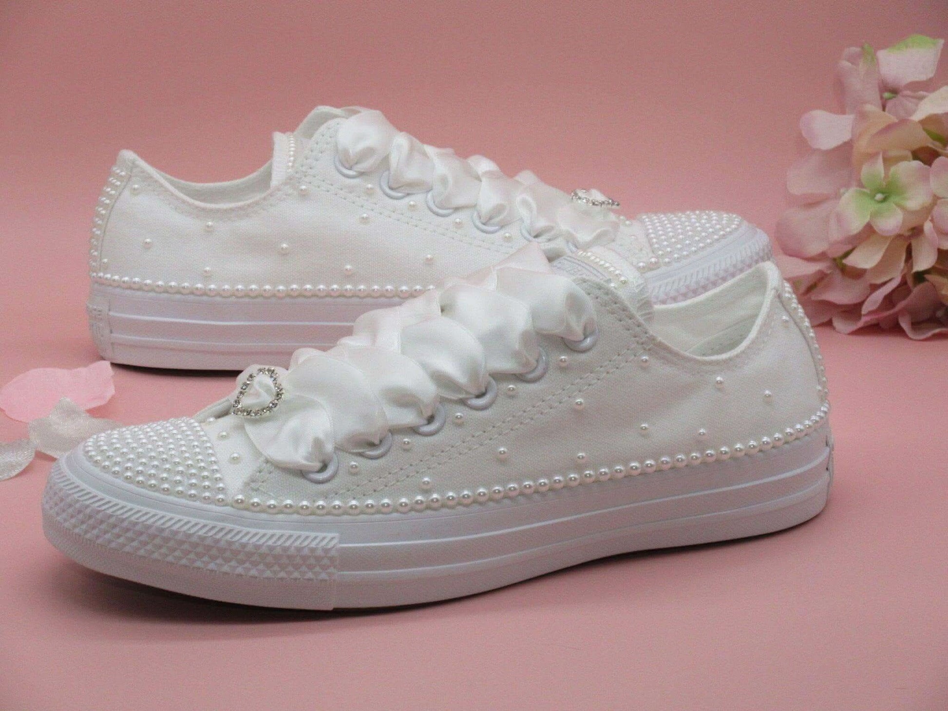 Wedding Bridal White Pearl Converse. - Crystal Shoe Designs