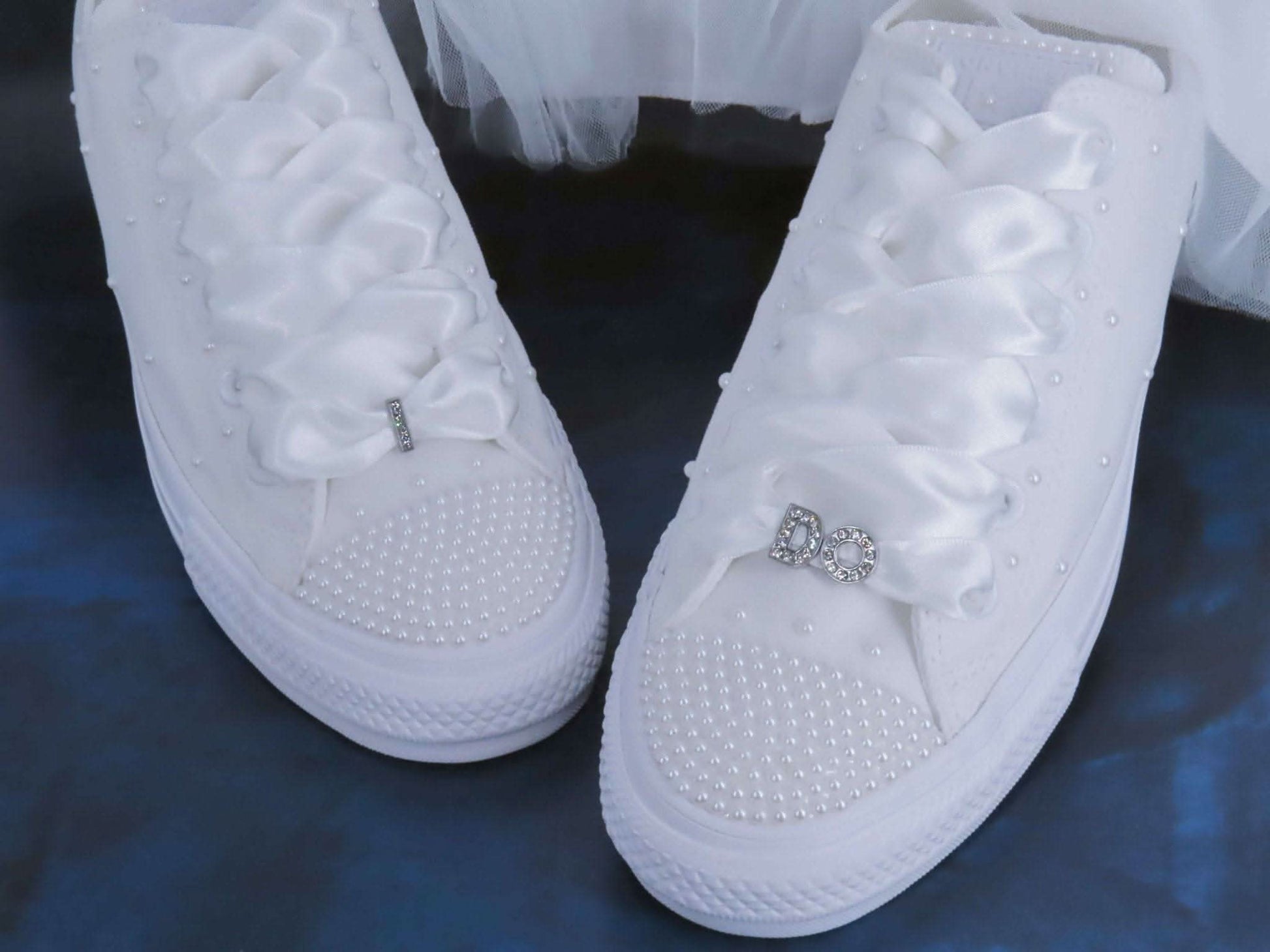 Wedding Custom "I Do" White/Ivory Pearl Converse - Crystal Shoe Designs