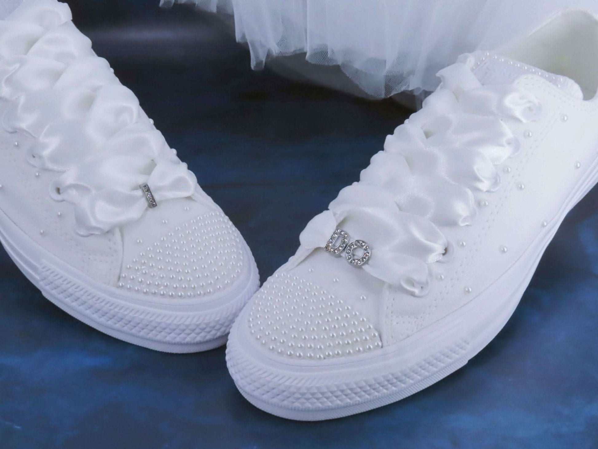 Wedding Custom "I Do" White/Ivory Pearl Converse - Crystal Shoe Designs