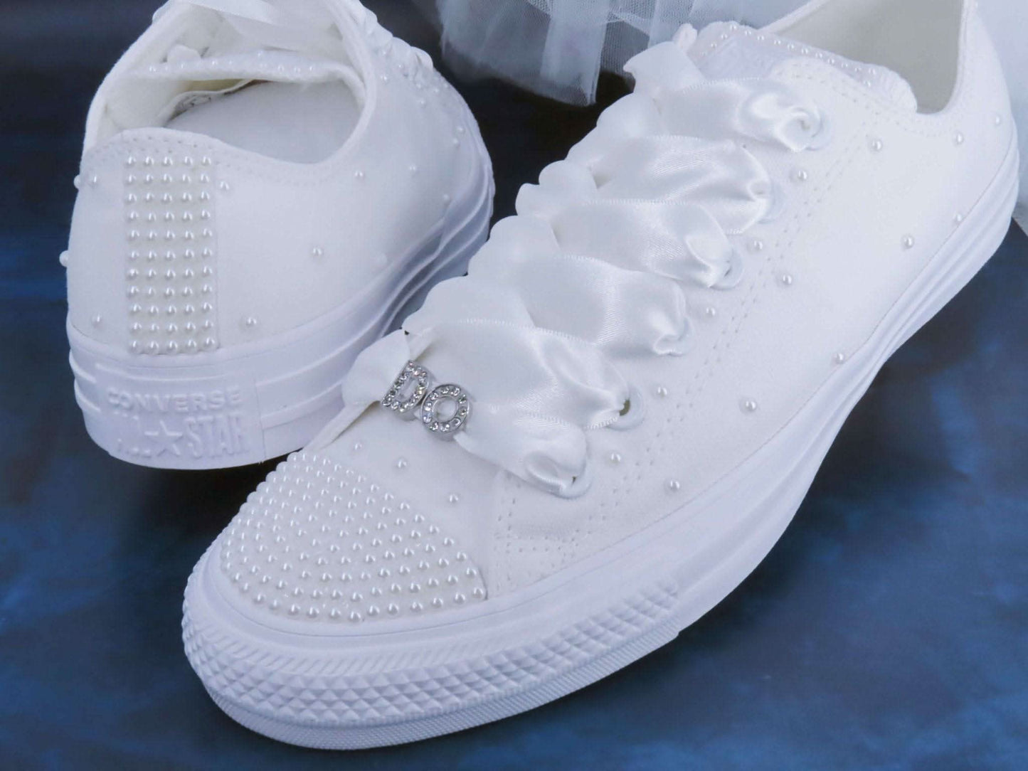 Wedding Custom "I Do" White/Ivory Pearl Converse - Crystal Shoe Designs