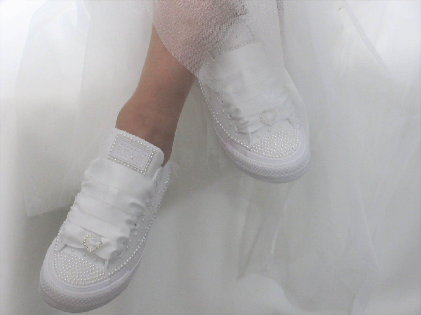 Wedding White Pearl Converse - Crystal Shoe Designs