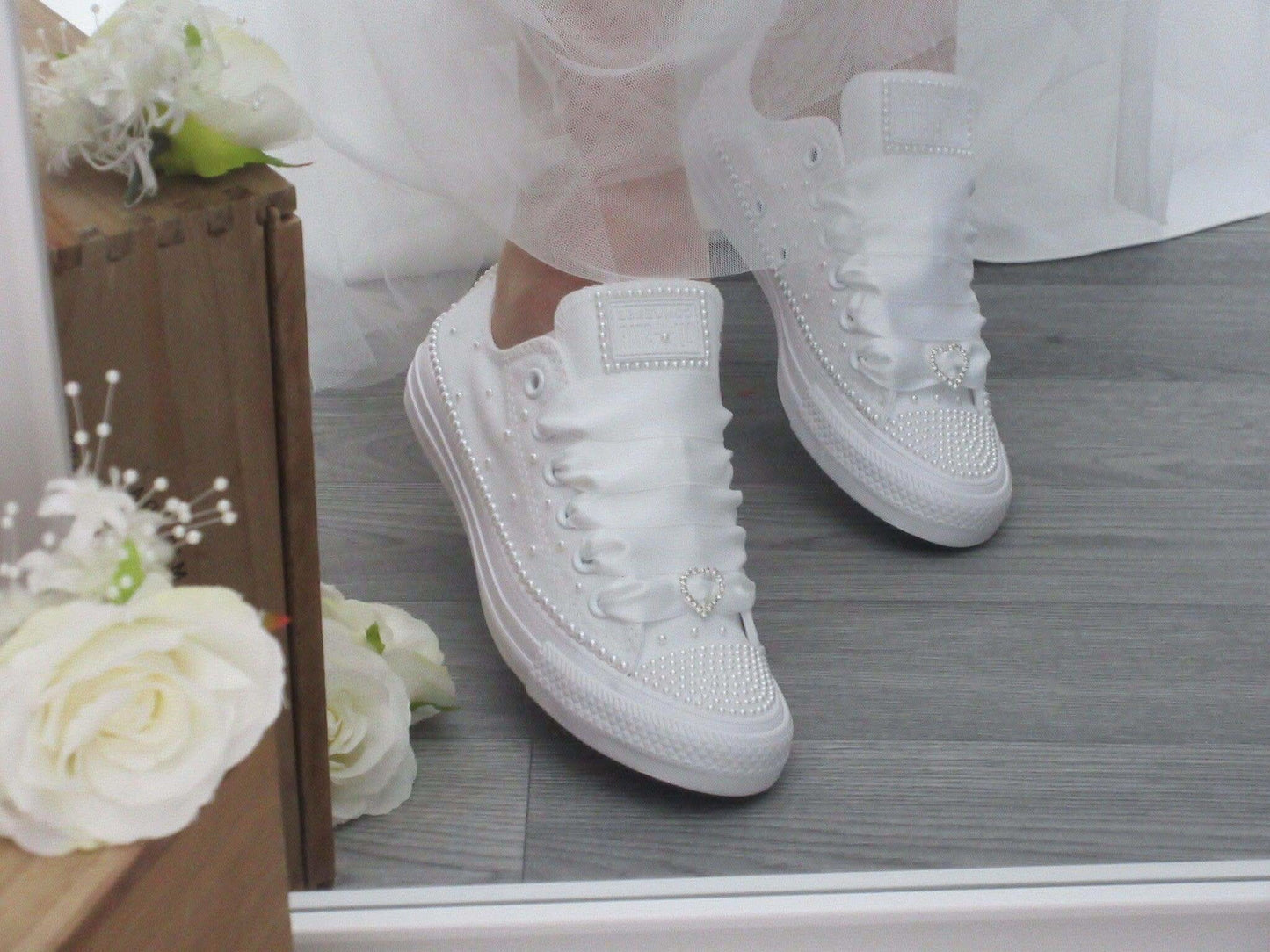 Wedding White Pearl Converse - Crystal Shoe Designs