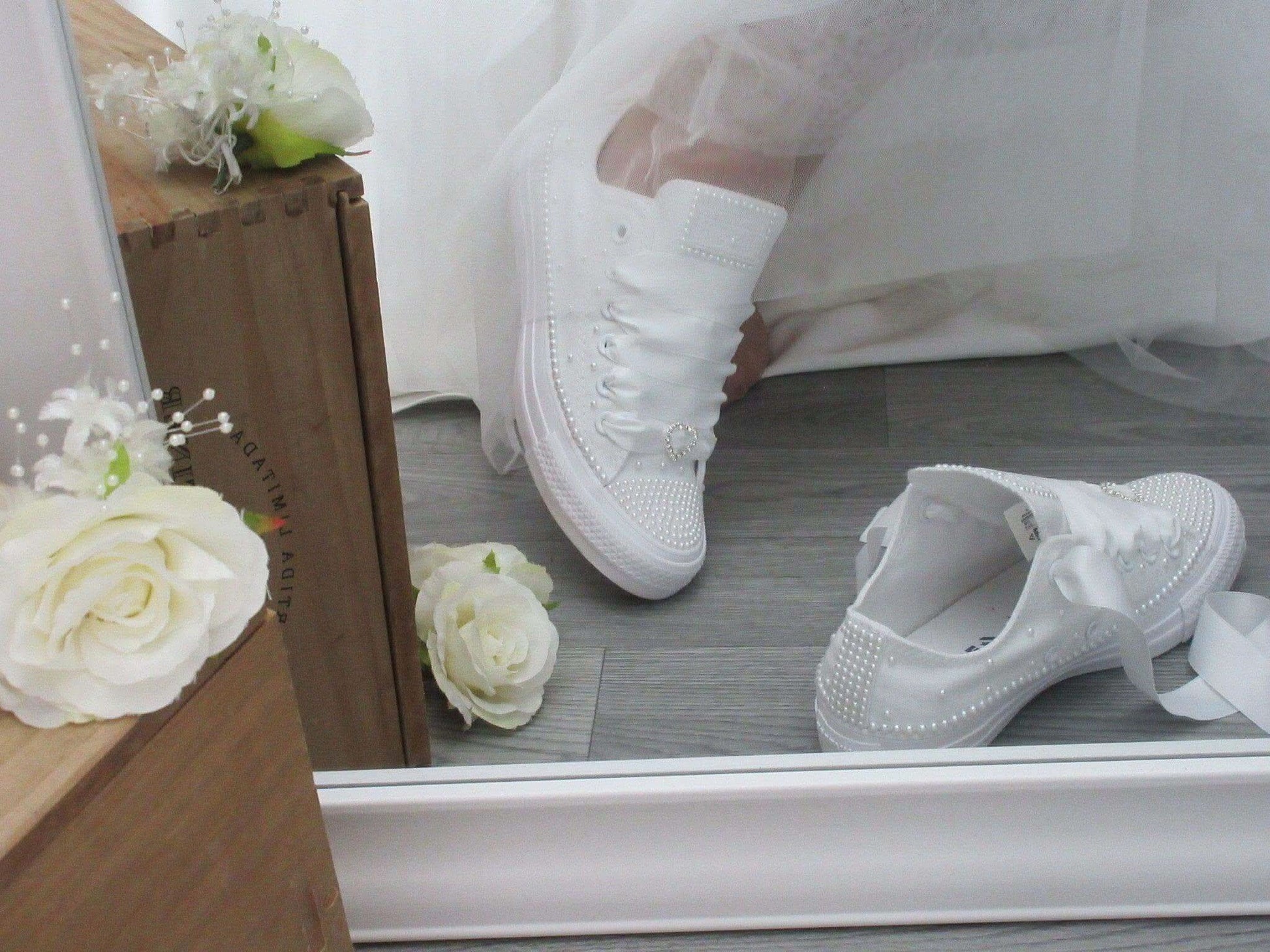 Wedding White Pearl Converse - Crystal Shoe Designs