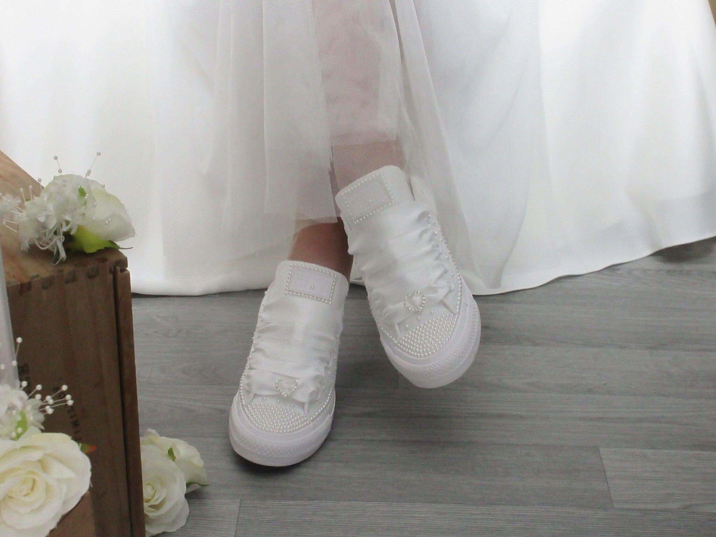 Wedding White Pearl Converse - Crystal Shoe Designs