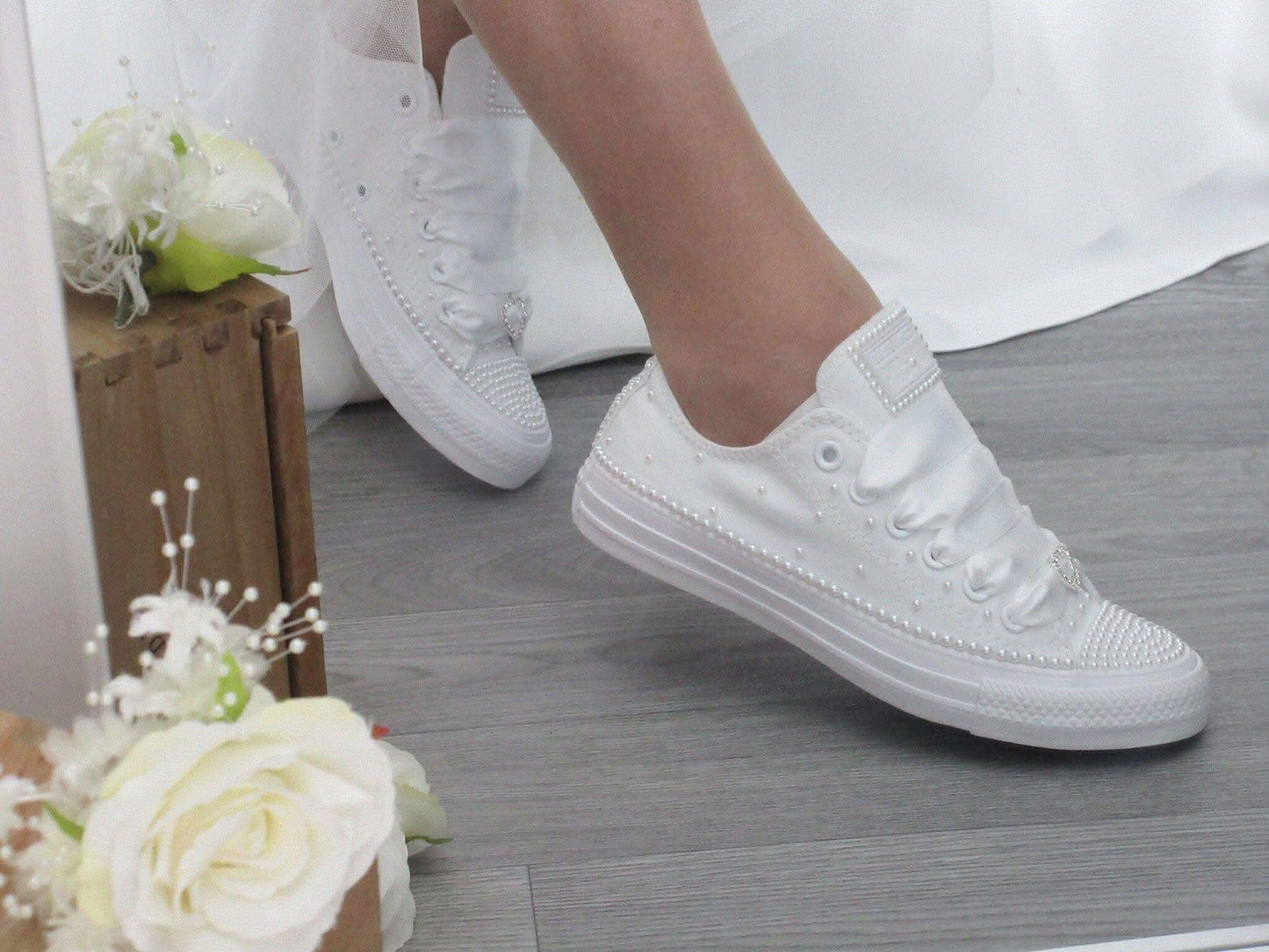 Wedding White Pearl Converse - Crystal Shoe Designs